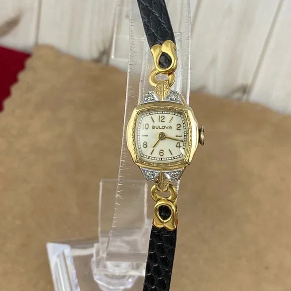 Vintage 1930’s Bulova 17 Jewel Movement 10K GF White Gold & 4 Diamonds - Picture 7 of 10